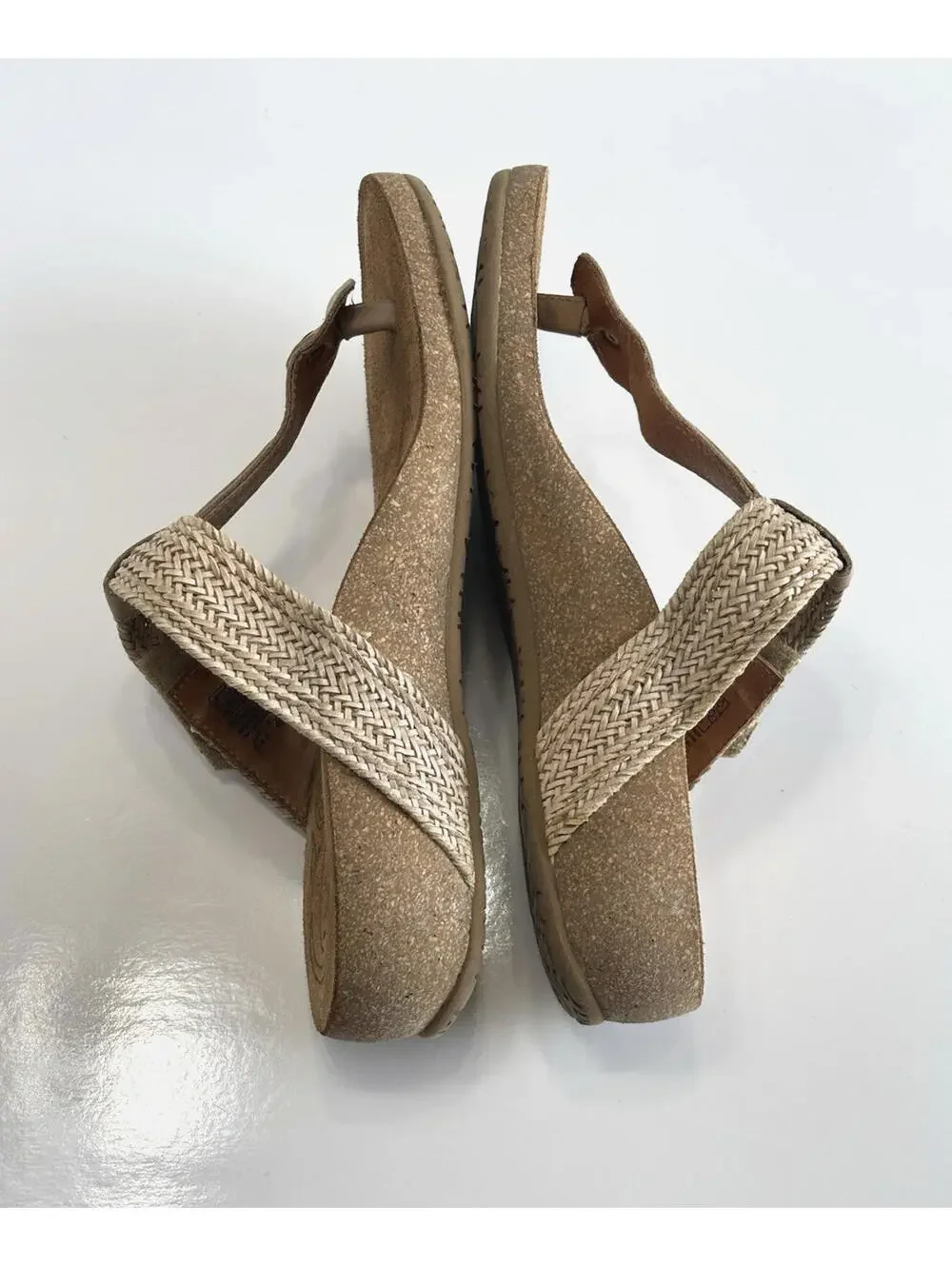 Taos Footwear Pam Women’s Size 9 Beige Woven Leather Thong Slide Sandals Cork - Picture 7 of 9